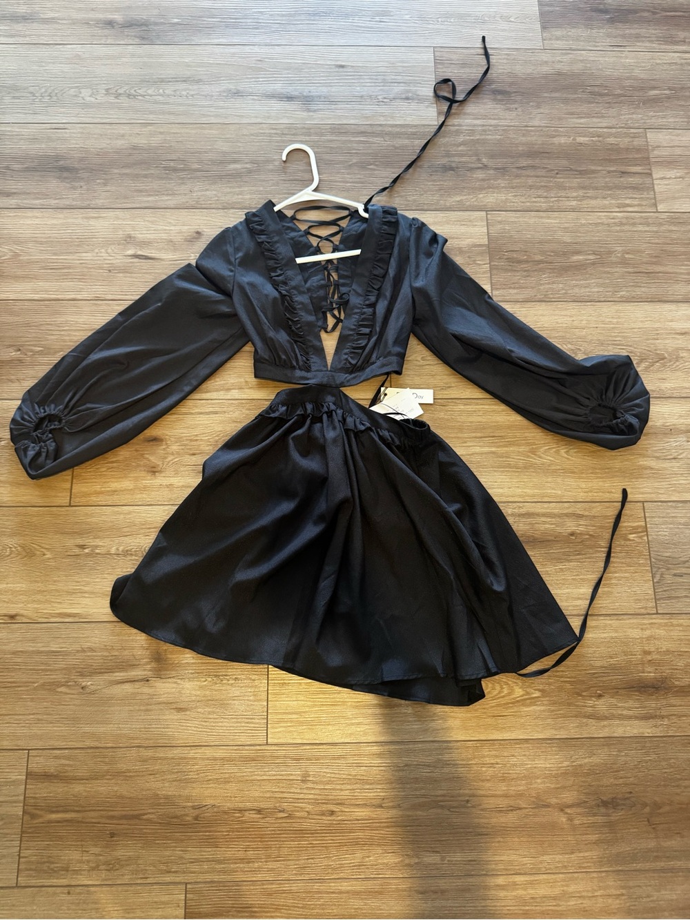 Black Mini Dress with Lace-Up Bodice